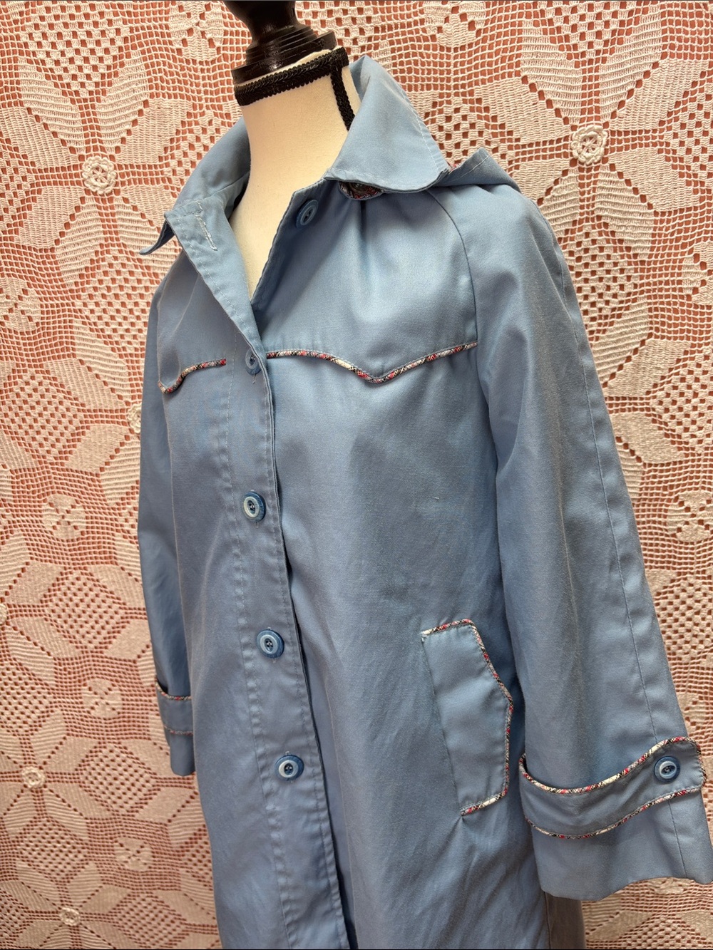 1970’s Vintage Sears 7/16 Boutique Blue Hooded Coat Sz Sm - Picture 12 of 14